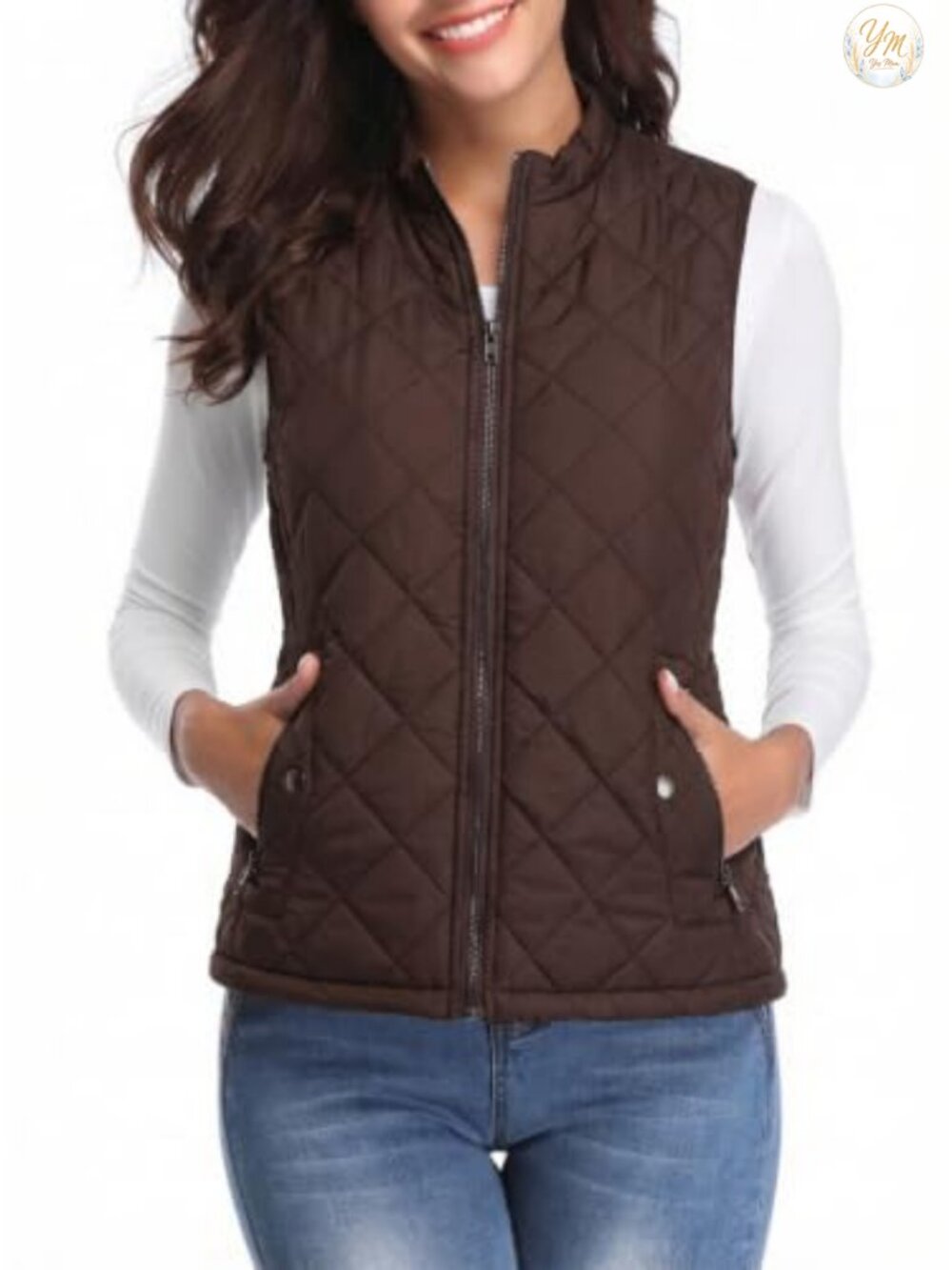 Women's Quilted Puffer Vest Lightweight Zip Gilet with Pockets